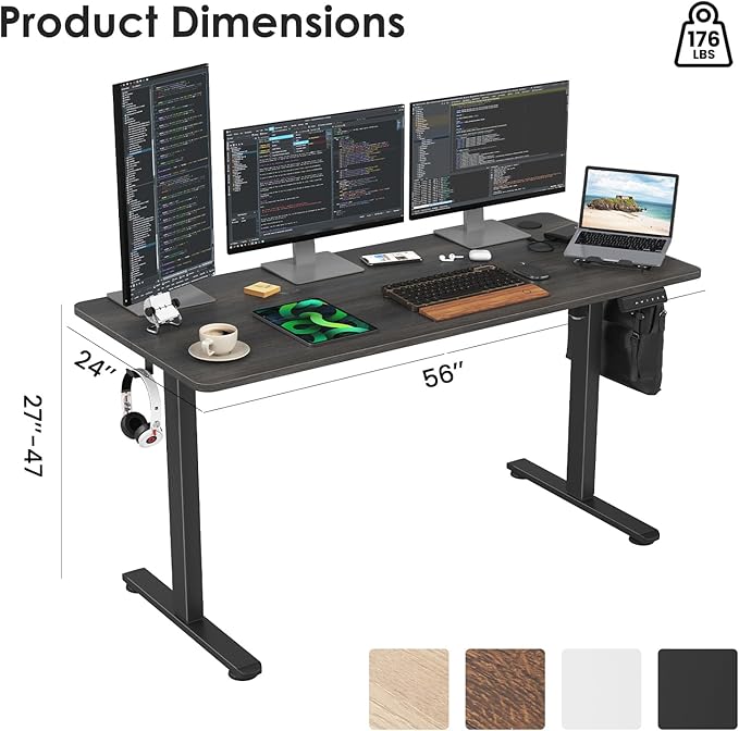 Electric Standing Desk Adjustable Height Stand up Desk Sit Stand Home Office Desk with Splice Board (Walnut 56 x 24 inches)