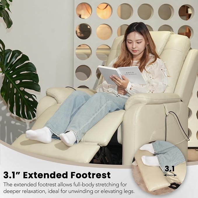 EONIX Triple Motor Lay Flat Power Lift Recliner Chair for Elderly with Massage 400lbs Electirc Lift Chair for Living Room Independent Adjustable Backrest Headrest Extended Footrest Cream White
