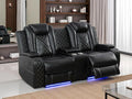 Power Reclining Loveseat Set Living Room Furniture Sets Black Breathing Leather Power Recliner Sofa Lovseat with 2 Recliner Seats/LED Light/Cup Holders/Storage Console for Living Room/Rv Car