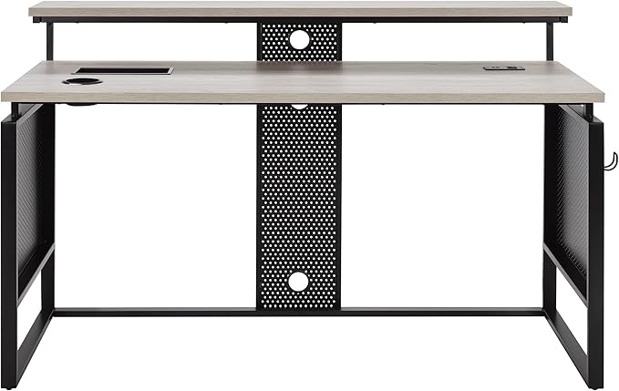OSP Home Furnishings Ace Contemporary Modern Home Office Desk with Shelf Rectangular with Grey Taupe Finish
