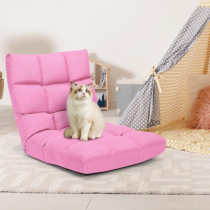 ERGOMASTER Pink Floor Gaming Chair Memory Foam Folding Floor Chair14-Position Adjustable Gaming Chair 264 lbs Capacity for Video Games Relaxing Reading Lightweight Foldable Recliner for Adults