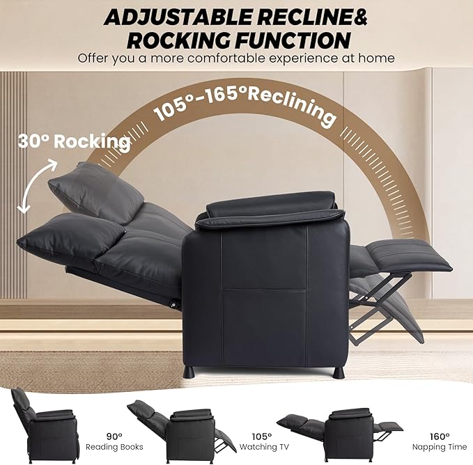 Electric Recliner Chair with Heat and Massage Power Recliner Sofa Bed for Living Room Home Theater or Office Heated Recliner Adjustable PU Leather Massage Chair Remote Control Black