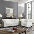 Naomi Home Emery Chesterfield Love Seat Loveseat Sofa &amp Accent Chair w/Rolled Arms Tufted Cushions Solid Wooden Legs Deep Seating Comfy Bedroom Living Room Reading Chair Tool-Free Assembly White