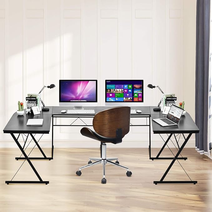 POWERSTONE L-Shaped Gaming Desk Computer Corner Desk 59 Home Office Desk Gamer Table Desk Writing Study Workstation Space-Saving &amp Easy to AssembleBlack