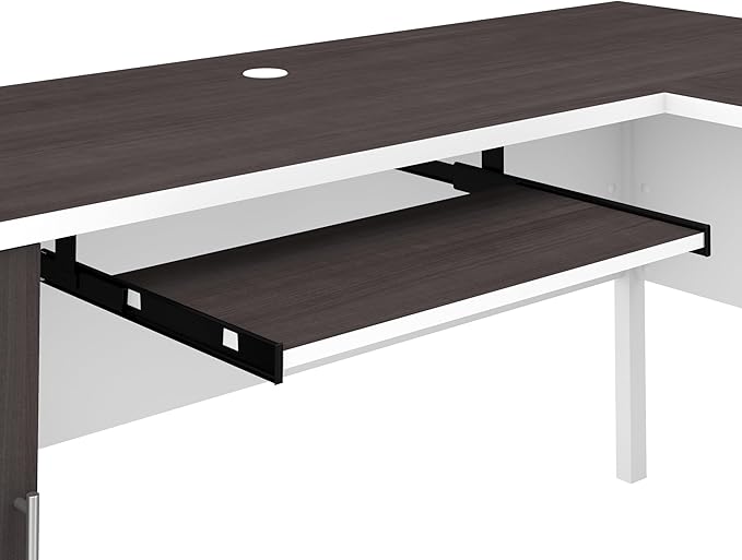 Bush Home Somerset 72W L Shaped Desk with Storage in White and Storm Gray 72-inch Large Corner Computer Table for Home Office Workspace