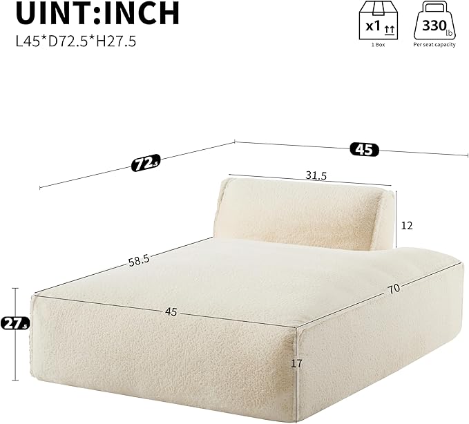 Merax Modern Oversized Upholstered Floor Chaise Lounge Modular Single Sofa Couch Sleeper Bed with Foam-Filled No Assembly Required Biege