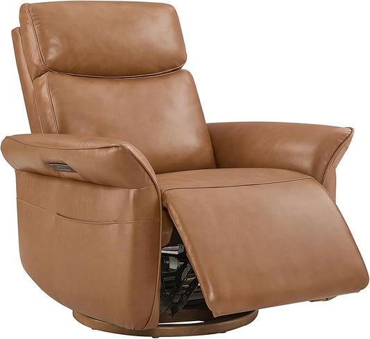 CHITA Genuine Leather Power Recliner Chair Electric Triple-Motor Swivel Glider Nursery Rocking Chair with Adjustable Power Headrest and Lumbar Support GREENGARD Gold Certified Saddle Brown