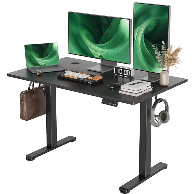 Claiks Electric Standing Desk Adjustable Height Stand up Desk 48x24 Inches Sit Stand Home Office Desk with Splice Board Black Frame/Deep Black Top