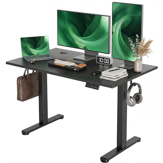 Claiks Electric Standing Desk Adjustable Height Stand up Desk 48x24 Inches Sit Stand Home Office Desk with Splice Board Black Frame/Deep Black Top