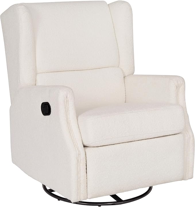 Flash Furniture Omma Swivel Glider Rocking Recliner Manual Wingback Recliner with 360 Degree Swivel for Living Room Bedroom or Nursery Upholstered Off-White Boucle