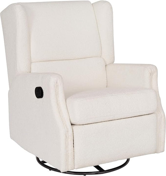 Flash Furniture Omma Swivel Glider Rocking Recliner Manual Wingback Recliner with 360 Degree Swivel for Living Room Bedroom or Nursery Upholstered Off-White Boucle