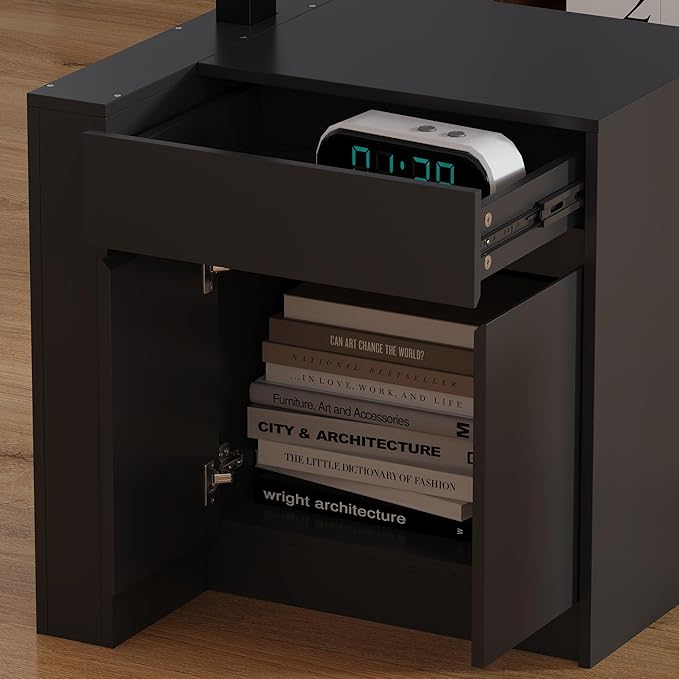 Electric Standing Desk 29.5-44.1 Height Adjustable Computer Desk with Drawer and Storage Cabinet Memory Study Writing Gaming Table for Home Office Black
