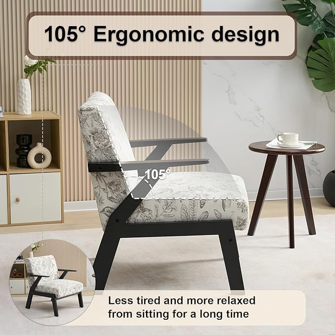 Mid Century Modern Accent Chair Living Room Chairs Comfy Arm Chair for Bedroom Small Cozy Upholstered Reading Chair Lounge Armchair with High Back for Balcony Home Office (Beige+Grey)
