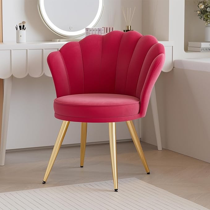 Velvet Accent Chair with Gold Metal Legs Vanity Chair for Makeup Room Upholstered Guest Chair for Living Room Side-Chair for Bedroom Fushia