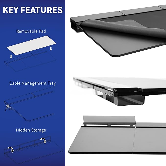 VIVO Universal 71 x 30 inch Table Top with Built-in Concealed Cable Trays for Standard and Sit to Stand Height Adjustable Home and Office Desks Full Size Mouse Pad Black Desktop DESK-TOP3-71