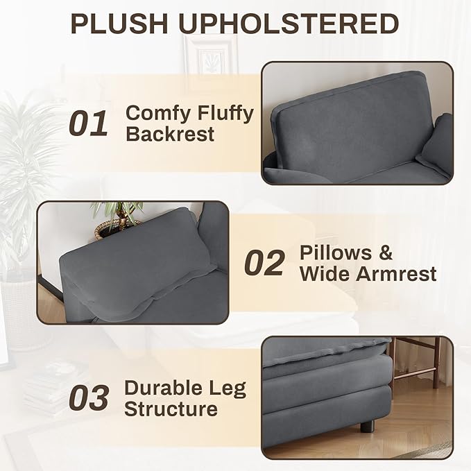43 Oversized Chenille Single Sofa Chair Deep Seat Chaise Lounge Chair Upholstered Armchair Modern Accent Chairs for Living Room Bedroom Office Apartment Grey
