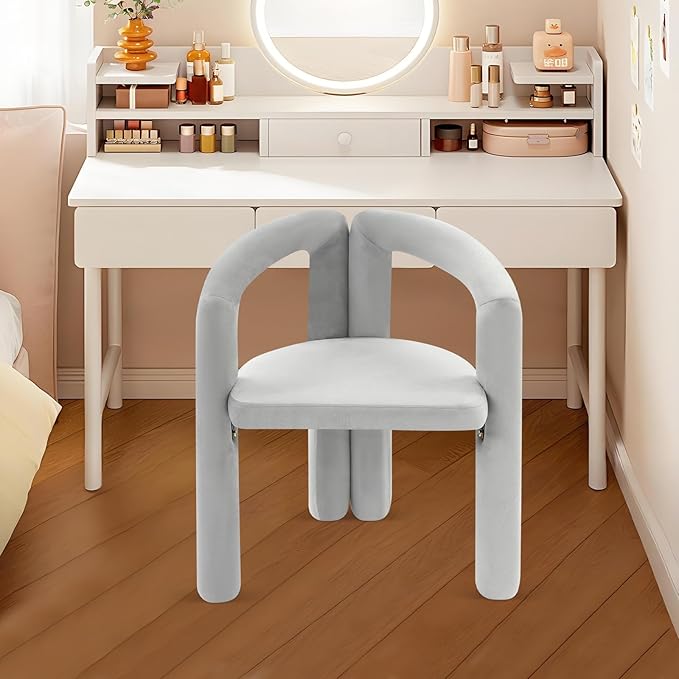 LOYALHEARTDY Gray Vanity Chair Small Accent Chairs Bedroom Chair with Soft Cushion 17.7 Inch Modern Desk Chairs No Wheels Makeup Stool for Dressing Table Salon Dormitory Living Room