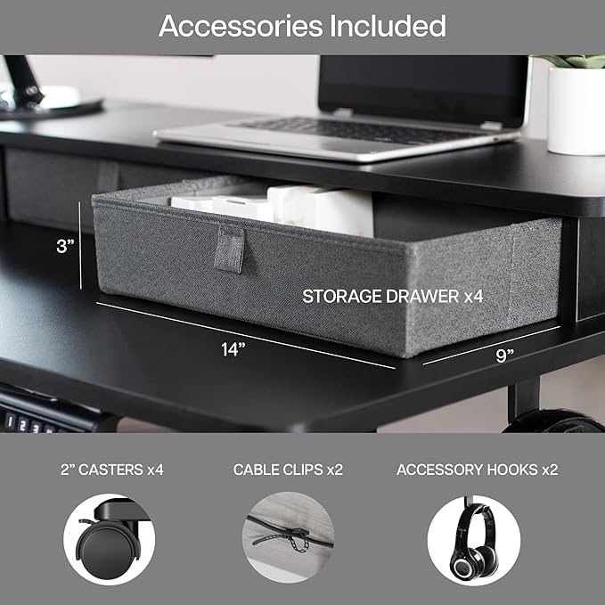 VIVO Electric Mobile Corner 75 x 63 inch 2 Tier Stand Up L-Shaped Desk Height Adjustable Memory Controller Storage Drawers Black Top Black Frame DESK-E3CVB-75