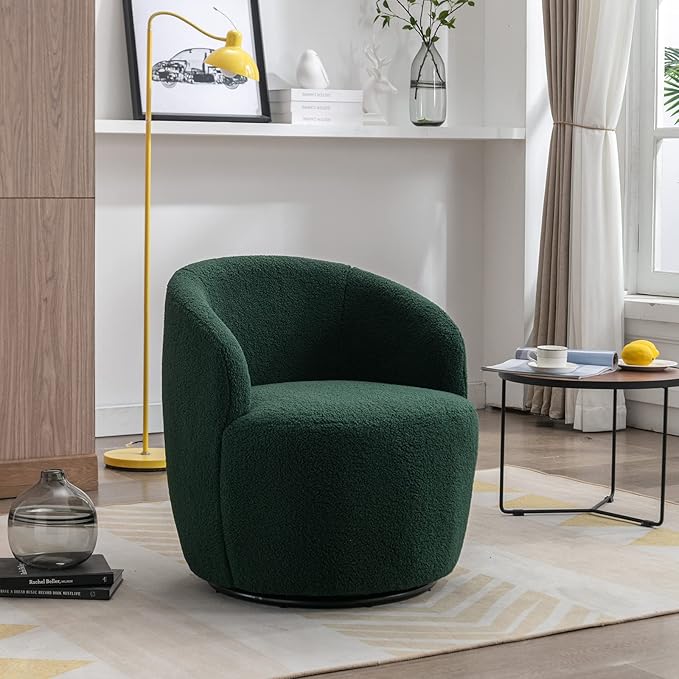 Antetek 2 Units Swivel Chair Round Accent Sofa Chair Club 360 Degree Swivel Barrel Chair Modern Teddy Farbic Leisure Arm Chair for Nursery Living Room Hotel Bedroom Office Lounge Green