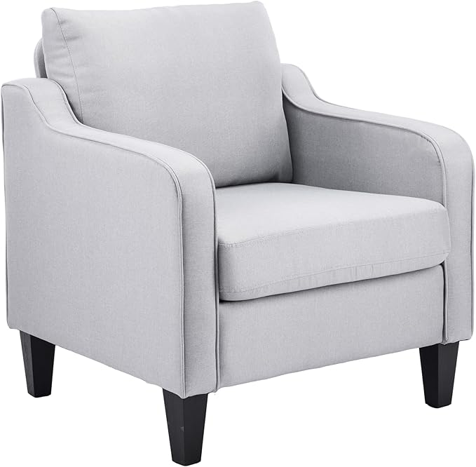Accent Chair for Living Room Set of 2 Modern Linen Fabric Upholstered Armchair Comfy Reading Chair for Bedroom Mid Century Single Sofa Chair with Solid Wood Legs for Apartment Office Grey