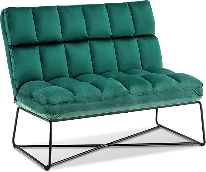 MCombo Loveseat Sofa Couch Mid-Century Velvet Armless Settee 2-Seater Upholstered Bench for Living Room Bedroom 4018 (Green)