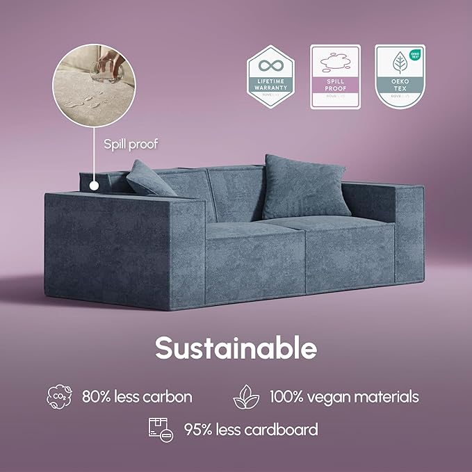ROVE LAB Love Seat Sofa in a Box No Assembly Deep Seat and Comfy Modular Sofa Spill-Proof Fabric Modern Small Couch for Living Room Loveseats Bedroom Apartment Home Office (Hydrogen Blue)