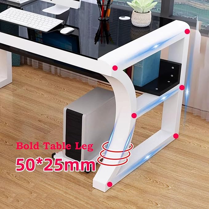 Tempered Glass Computer Desk Modern Laptop Desk Dinning Table Professional Office Desk Study Gaming Writing Desk Home Office Workstation(Pink80cm/31.4in)