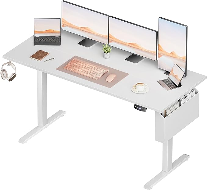 Electric Standing Desk Sit to Stand Up Computer Desk with Storage Bag Height Adjustable Memory Presets for Home Office Gaming Workstations 55 x 24 inch Study Table White