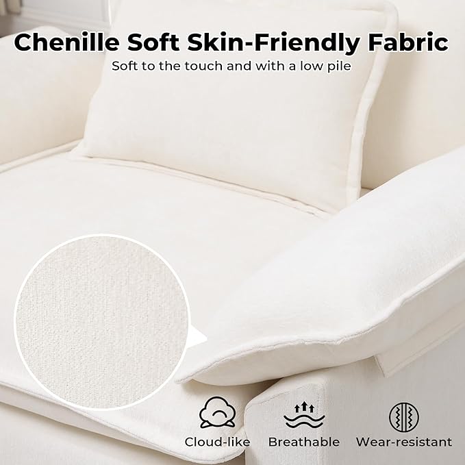 Modern Oversized Accent Chair44 Chenille Cloud Sofa Chair with Deep SeatUpholstered Armchair with Extra ThickComfy Accent Chair Reading Chairs for Living Room Bedroom Apartment White