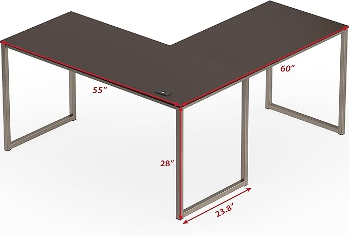 SHW Mission 55 x 60 Inches L-Shape Home Office Computer Desk Espresso