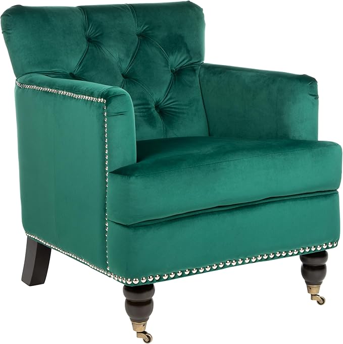 Safavieh Home Colin Emerald Green Velvet and Espresso Tufted Club Chair