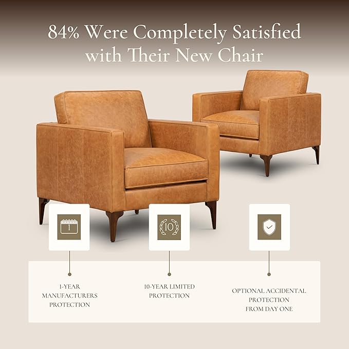 Poly &amp BARK Mateo Leather Lounge Chair – Cognac Tan Full-Grain Leather Upholstery – Modern Upholstered Accent Chair for Living Room or Bedroom – Indoor Lounge Seating with Timeless Comfort
