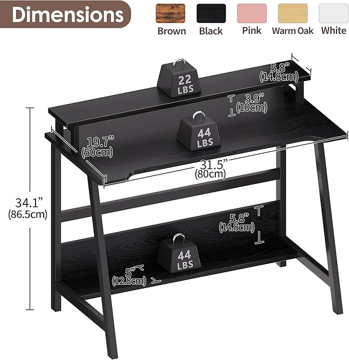 ALISENED 31.5 Inch Small Office Desk with Storage Small Desk for Small Spaces Compact Home Office Desk Mini Study Desk for Bedroom Black