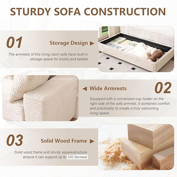 Sectional Sofa with Storage Ottoman Modern Cloud Couch with Deep Seat Modular Sectional Couches for Living Room Apartment Office Beige