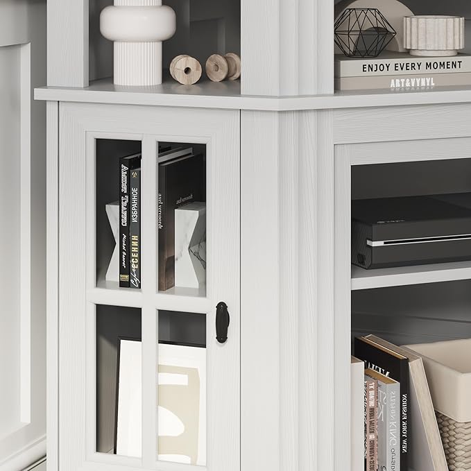 YESHOMY Corner Fireplace TV Stand for Television up to 55 with Storage Cabinets Entertainment Center Media Console for Living Room Bedroom White＆Rustic