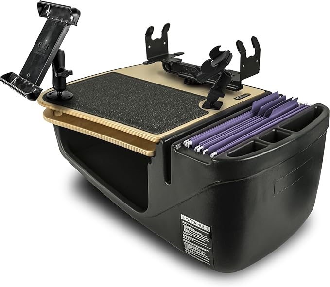 AutoExec AE-GMCD-PI-PS-PM-TAB-11M GripMaster Car Desk for Your Vehicle Workstation and Mobile Office Natural with 400 watt Power Inverter Printer Stand Phone Mount and Tablet Mount