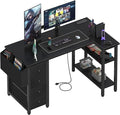 Lufeiya L Shaped Gaming Desk with Power Outlet 47 Inch Reversible Corner Computer Desk with Drawers &amp Storage Shelves for Home Office Bedroom L-Shaped Teen PC Desks with Fabric Drawer Black