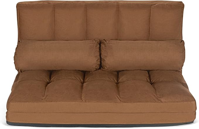 Giantex Adjustable Floor Sofa 6-Position Foldable Lazy Sofa Bed Durable &amp Stable Suede Floor Seating Couch with 2 Pillows (Brown)