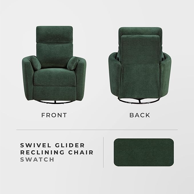 Lexicon Modern Swivel Glider Recliner Chair - Quiet 360 Swivel Chair Durable Microfiber Upholstered 2 Pillows Manual Reclining for Living Room Small Spaces Nursery Apartment Bedroom Green
