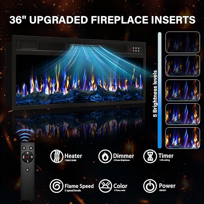 VITESSE Fireplace with TV Stand 36 inch Electric Fireplace Up to 80 TVs LED Light Entertainment Center 70 Modern Wood High Gloss with Highlight Storage Cabinet for Living Room (White)