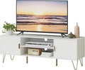 TV Stand for 55-65 Inch TV Entertainment Center with Soft Hinge DoorTV Console Table with 2 Cabinets with Gold Handle and Feetfor Living Room Bedroom White