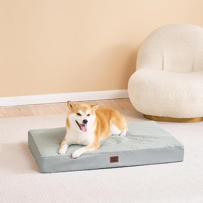 EHEYCIGA Orthopedic XXL Dog Beds for Jumbo Dogs with Removable Washable Cover for Crate Greyish Green 47x29