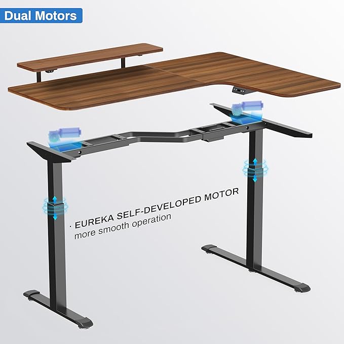 EUREKA ERGONOMIC Standing Desk Electric Adjustable Height (61x43) Computer Desk with Keyboard Tray Sit Stand Desk L Shaped Desk for Work/Home OfficeDual MotorMemory Presets2 USB/RGBWalnut/Right