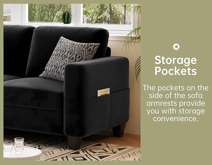 Small Couches for Living Room 78 Convertible L Shaped Couch Black 3 Seater Sofas with Movable Storage Ottoman for Small Space
