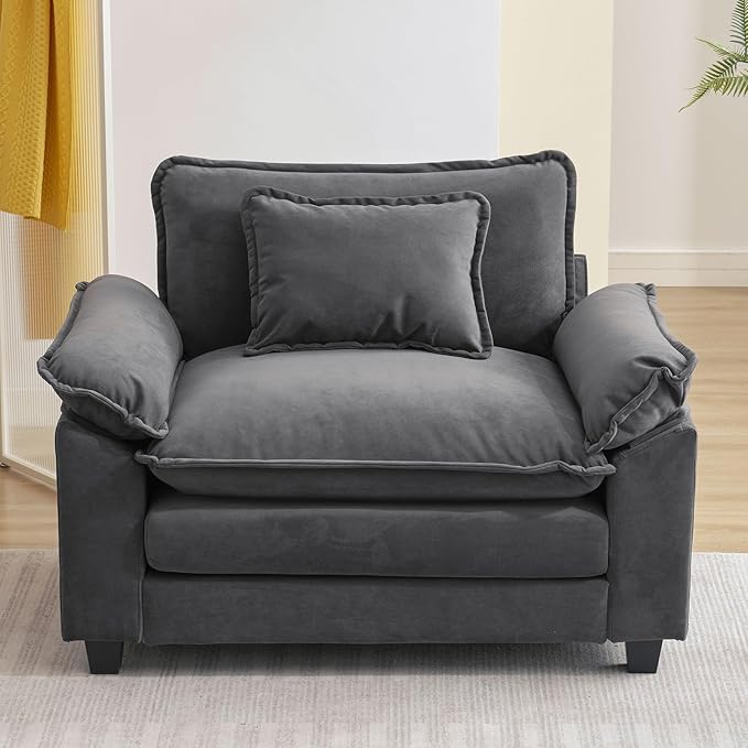 Sectional Sofa Modular Cloud Couch with Ottoman Deep Seat Sleeper Sofas with Throw Pillows Comfy Velvet Single Sofa for Living Room Apartment (Dark Grey Single Seat)