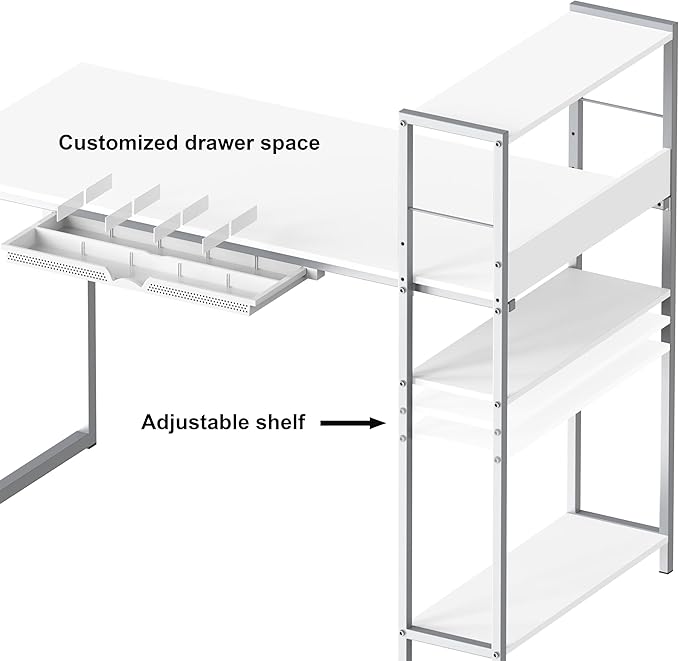 SHW 46-Inch Home Office Mission Computer Desk with Side Shelf and Drawer White