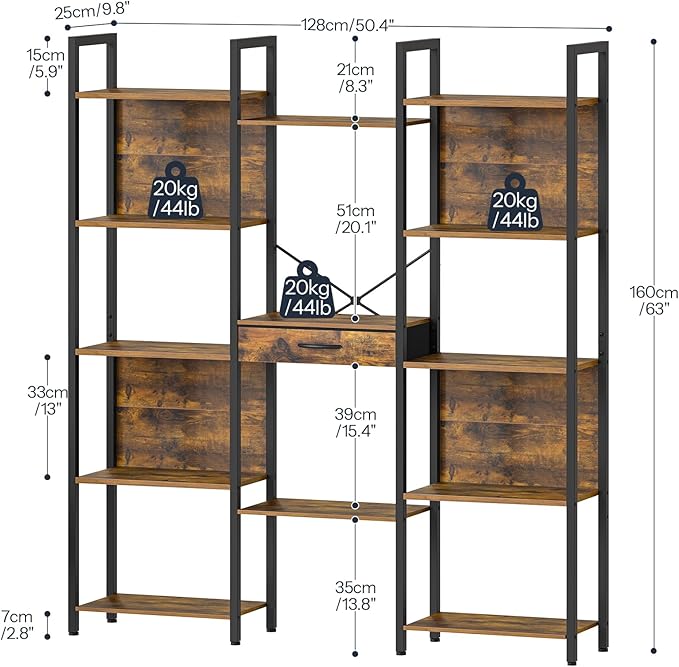 HOOBRO L Shaped Gaming Desk and 5-Tier Bookshelf Bundle with Storage Shelves &amp Drawer Computer Desk with LED Light &amp Power Outlet for Home Office Study Rustic Brown and Black BF18UDDN01-B