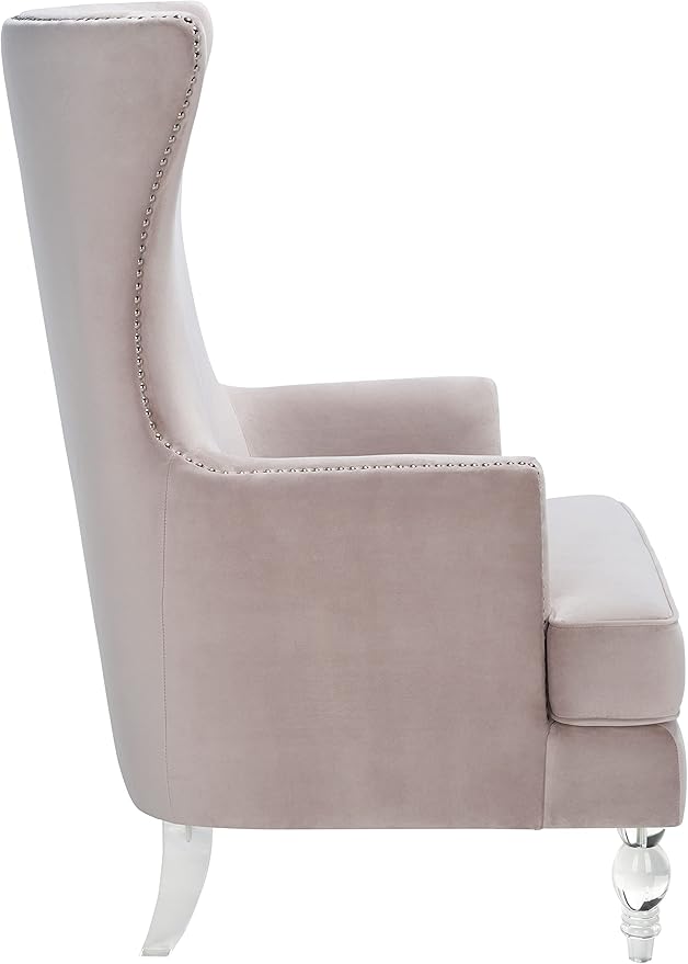 SAFAVIEH Couture Home Collection Geode Pale Taupe Velvet/Clear Acrylic Legs Nailhead Trim Wingback Chair