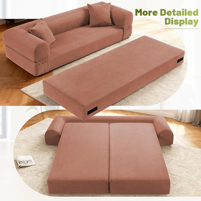 Convertible Futon Sofa Bed80 Folding Pull Out Couch Bed with StorageQueen Sleeper Sofa BedCompressed Couch in a BoxCorduroy Boneless Couches for Living RoomPink