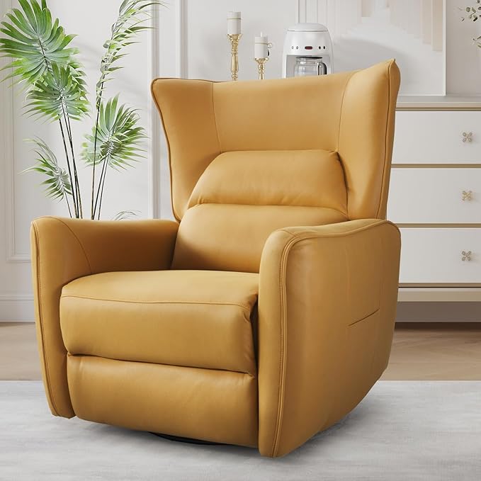Bonzy Home 270° Swivel Power Recliner Chair 30° Rocking Chair with Lumber Cushion and Highly Enveloping Backrest Electric Reclining Home Theater Seat for Nursery Bedroom Living Room Orange